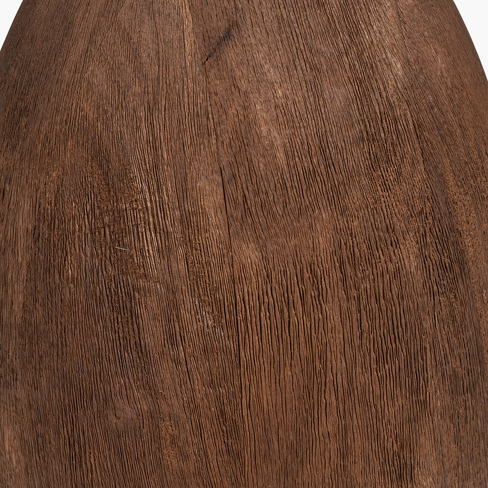 Corella Chocolate Brown Mango Wood Curved Table Lamp with Lino 40cm White Self Lined Linen Drum Shade